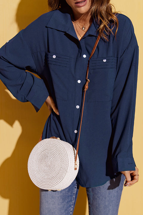 Solid Pocket Long Sleeve Button-up Shirt