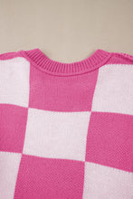 Rose Stripe Checkered Bishop Sleeve Sweater