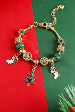 Green Christmas Pendant Adjustable Plated Beaded Bracelet