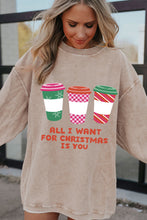 Apricot All I Want For Christmas Is You Ribbed Pullover Sweatshirt