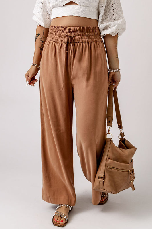 Drawstring Elastic Waist Casual Wide Leg Pants