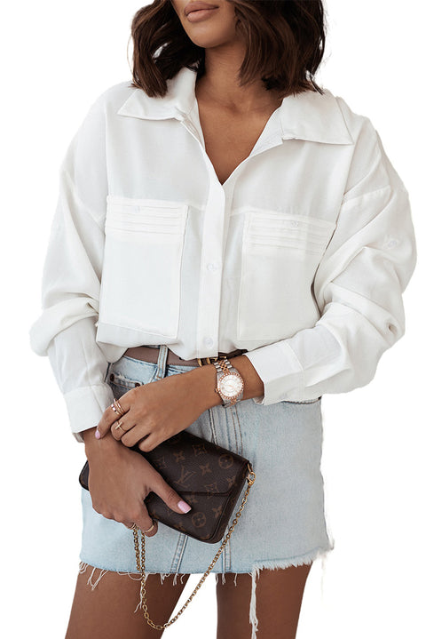 Solid Pocket Long Sleeve Button-up Shirt