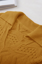 Khaki Hollowed Pattern Knit V Neck Collared Sweater