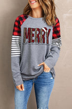 Buffalo Plaid & Stripe Splicing Long Sleeve Top