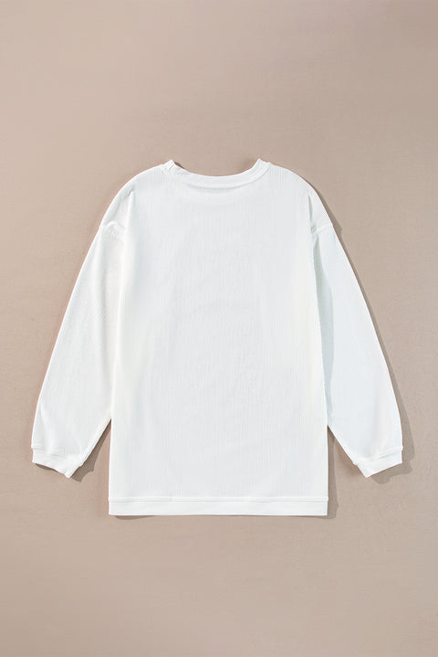 White Ribbed Corduroy Oversized Sweatshirt