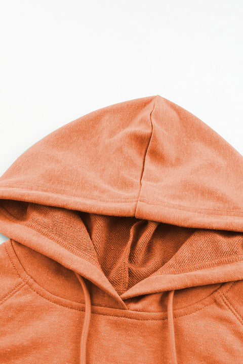 Orange Mineral Wash Kangaroo Pocket Drawstring Pullover Hoodie