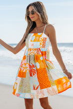 Orange Seashell Patchwork Print Self-tie Flowy Sundress