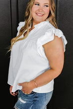 White Textured Ruffled Flutter Sleeve Plus Size Blouse