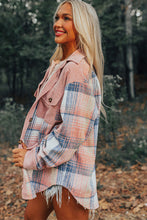 Light Pink Plaid Corduroy Patchwork Chest Pocket Shacket