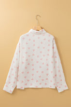 White Love Heart Print Drop Shoulder Puff Sleeve Shirt