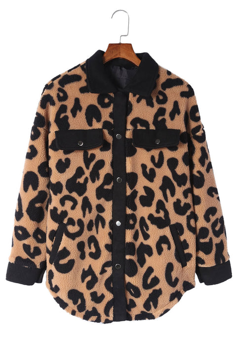 Sobrecamisa teddy de leopardo con ribetes en contraste