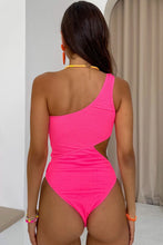 Bright Pink Solid Textured Cut Out One Shoulder Monokini