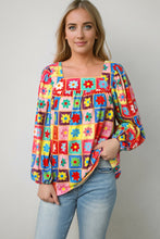 Multicolor Floral Crochet Square Neck Puff Sleeve Blouse