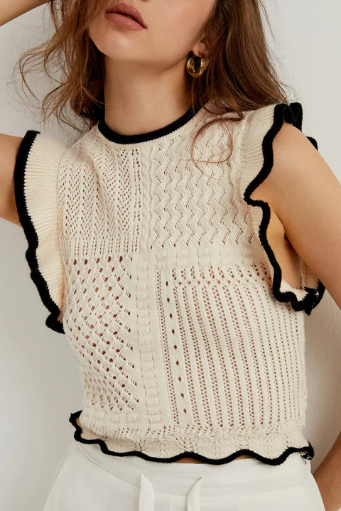 Apricot Crochet Eyelet Flounce Tank Top