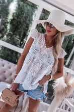 White V Neck Ruffled Embroidered Sleeveless Top