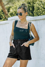 Black Faux Leather Paper Bag Waist High Rise Shorts