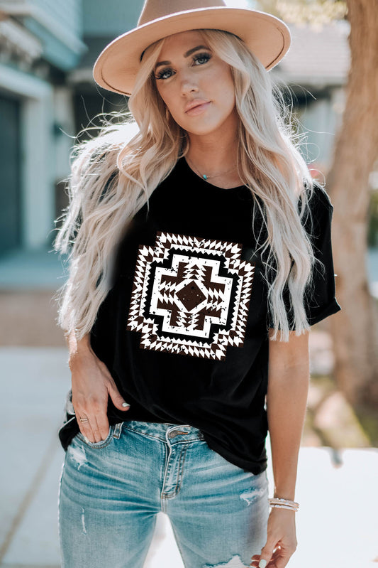 Black Western Aztec Graphic Fashion Tee