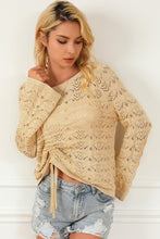 Khaki Hollowed Knit Asymmetric Drawstring Sweater