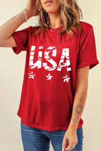 Red USA Letters Graphic Cuffed T Shirt