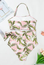 Pink Tropical Asymmetric Cut out Halter Backless One Piece Swimwear