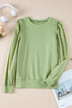 Mist Green Solid Patchwork Sleeve Round Neck Sweatshirt