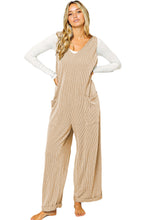 Parchment Corded Tie Straps V Neck Wide Leg Jumpsuit