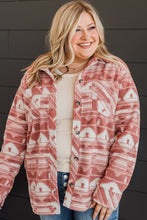 Pink Plus Size Aztec Print Chest Pocket Shacket