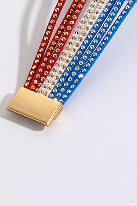 Sky Blue Flag Day Magnetic Buckle Studded Multi Layer Bracelet