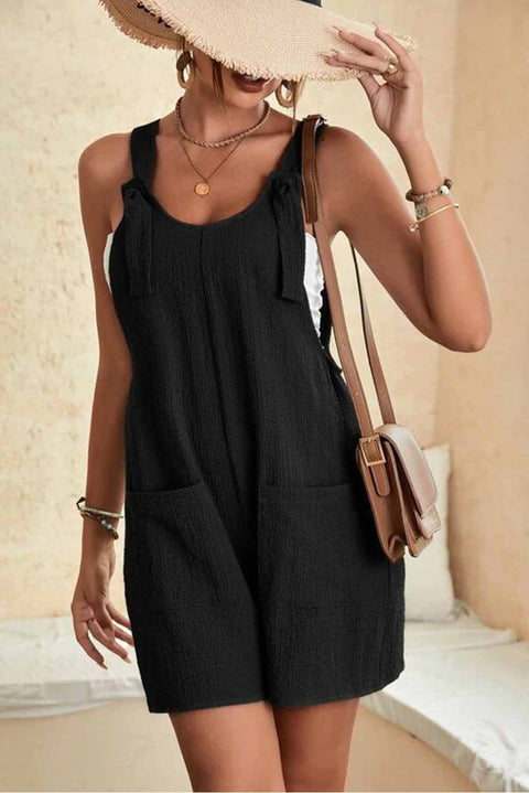 Adjustable Straps Pocketed Textured Romper