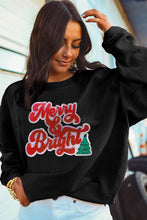 Black Merry & Bright Christmas Tree Pattern Corded Baggy Sweatshirt