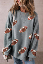 Medium Grey Sequin Rugby Pattern Drop Shoulder Pullover Sweatshirt