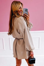 Flaxen Lapel Drop Shoulder Bubble Sleeve Romper with Sash