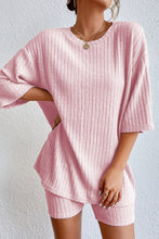 Pink Plain Ribbed Loose Fit Two Piece Lounge Set