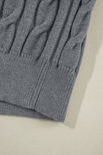 Medium Grey Color Contrast Ribbed Edge Cable Knit V Neck Sweater