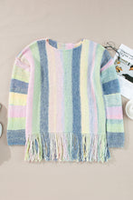 Purple Color Block Fringed Drop Shoulder Tunic Sweater