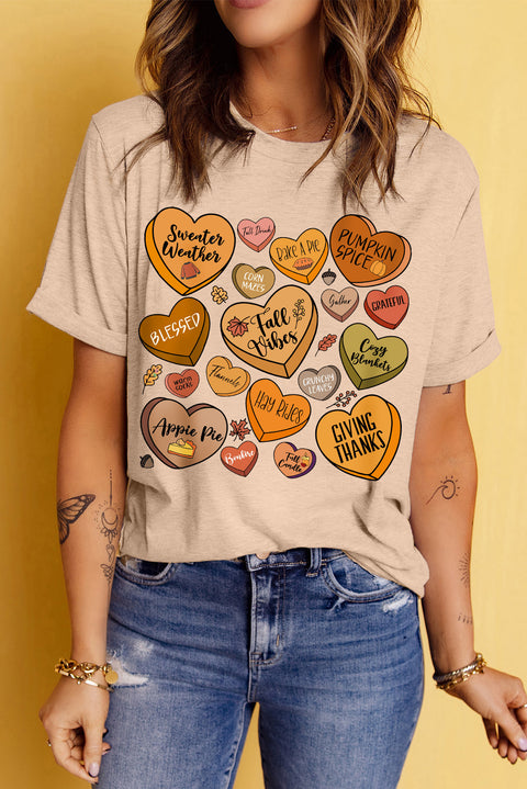 Khaki Candy Heart Thanksgiving Graphic Tee