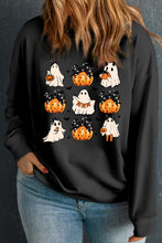 Black Halloween Polka Dot Pumpkin Ghost Print Plus Sweatshirt