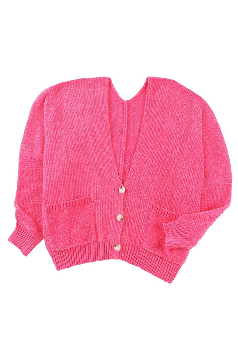 Cárdigan suéter con bolsillos delanteros y botones grises 