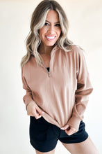 Smoke Gray Zipped Neck Pullover Drop Shoulder Sweatshirt