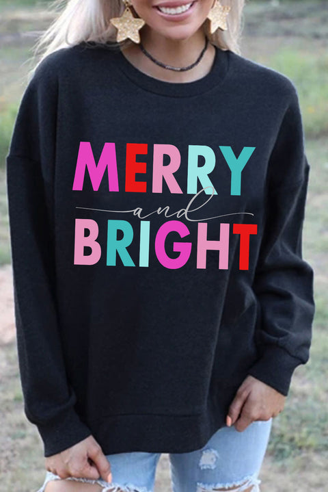 Black Colorful MERRY and BRIGHT Graphic Sweatshirt