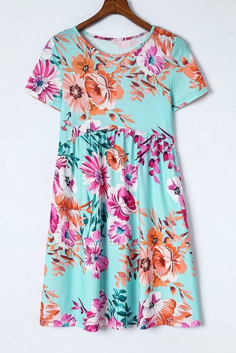 Vestido estilo camiseta floral de cintura alta y manga corta 