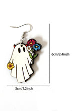 White Cute Ghost with Flower Halloween Hook Earrings