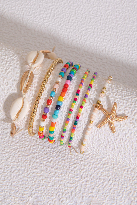 Multicolour 7pcs Starfish Seashell Beaded Bracelet Set