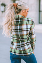 Green Geometric Plaid Print Pocketed Shacket