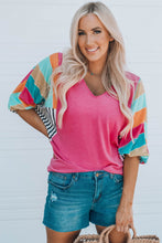 Stripe Color Block Bubble Sleeve Top