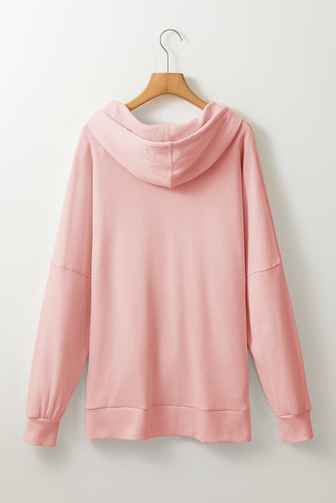 Light Pink Waffle Knit Fleece Lined High Low Oversized Hoodie