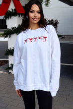 White Diverse Bow Embroidery Drop Shoulder Sweatshirt