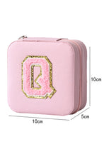 Pink Q Chenille Patch Jewelry Box with Mirror