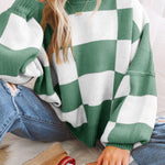 Green Checkered Bishop Sleeve Sweater