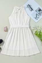 White Lace Sleeveless Knot Hollow Out Back Tied Waist Mini Dress